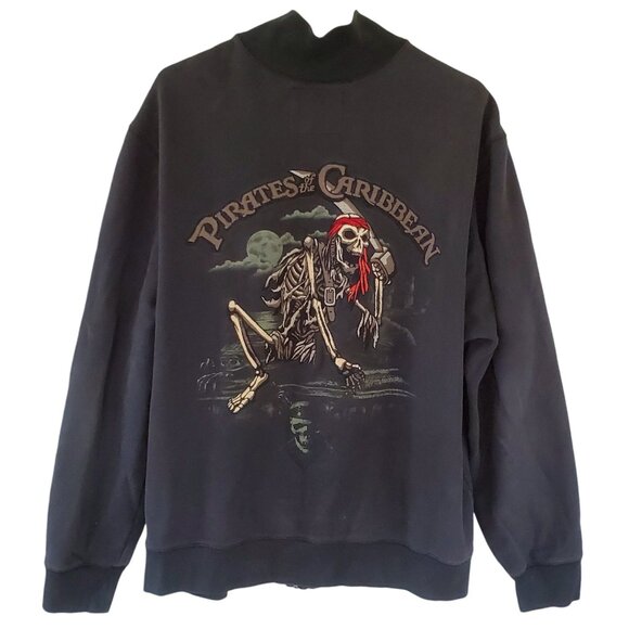 DISNEY Pirates of the Caribbean Full Zip Sweatshirt Mens XL Black Embroider Knit - Picture 5 of 10